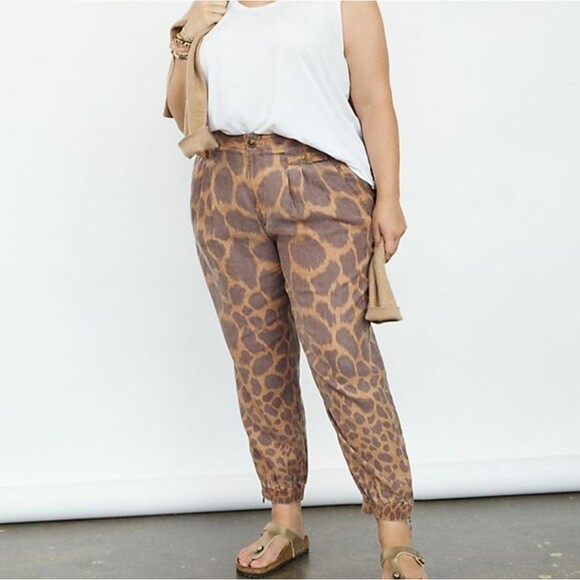 Anthro Tamarind Trouser Jogger/Lounge Giraffe Animal Print Brown Size 18W - Picture 15 of 16